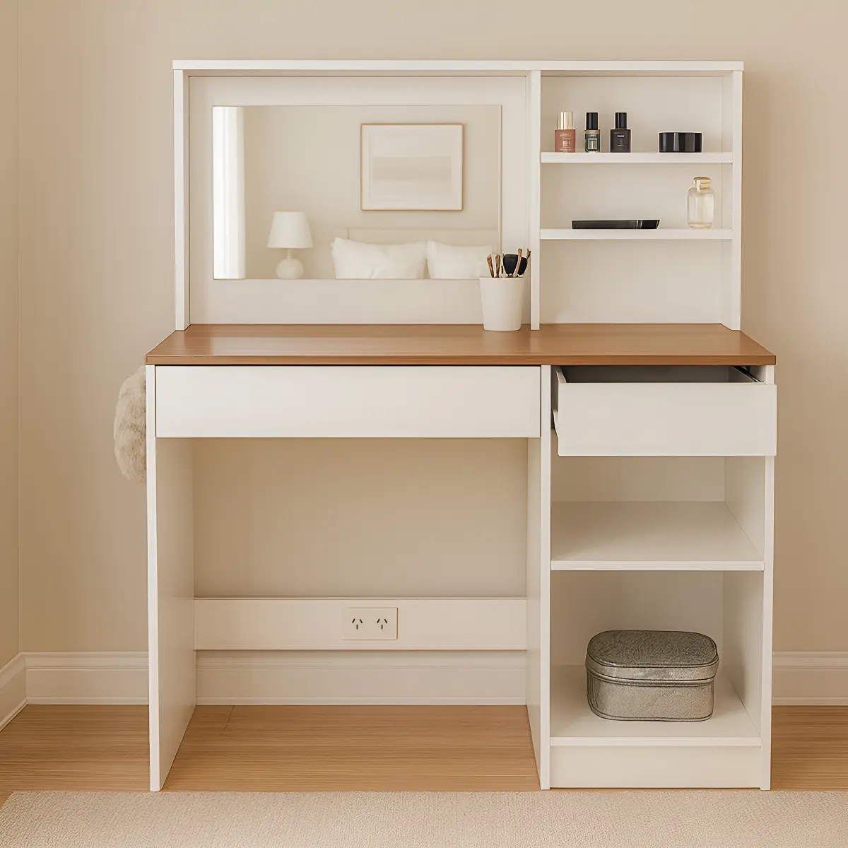 Mueble Tocador Escritorio Con Espejo Juvenil Cajones Deco